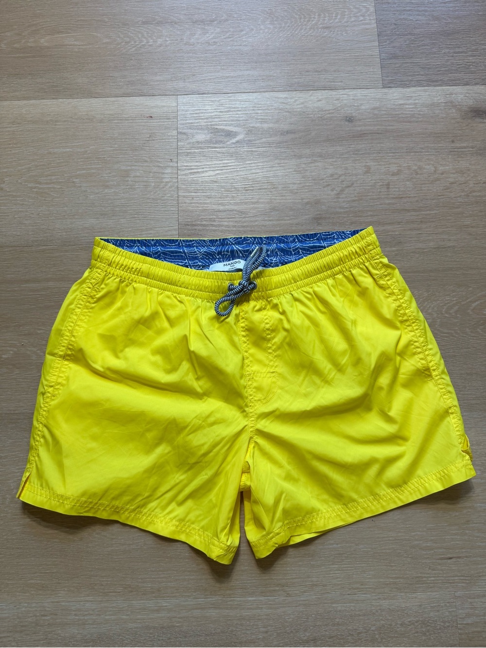 Mango Yellow Men's Swim Trunks with Blue Lined Waistband